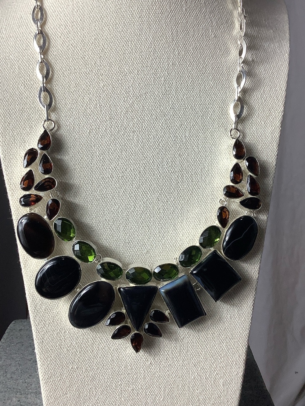 Statement Black and Green Gemstone Necklace - Women Jewelry